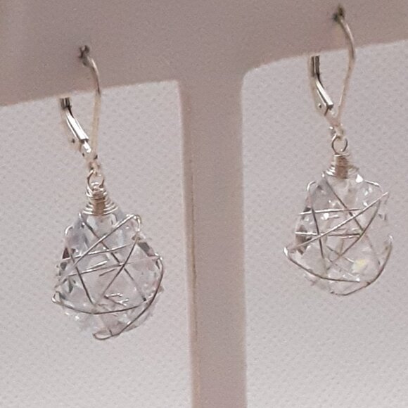 Crystal Wrapped sterling silver lever back Drop earrings designed by Nina Nyugen - Picture 3 of 10